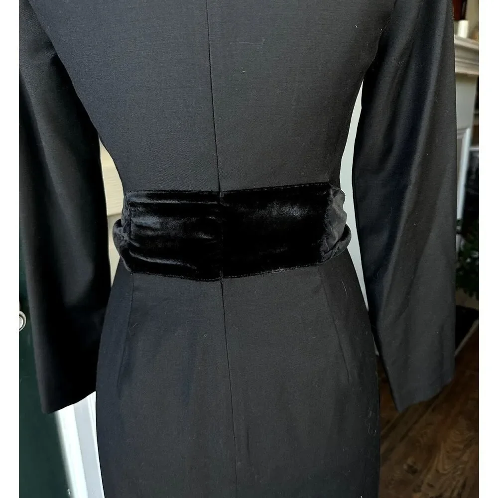 J. Crew Day to Night Dress Exeter Flannel Sz 0 Wool Sheath Silk Velvet Sash